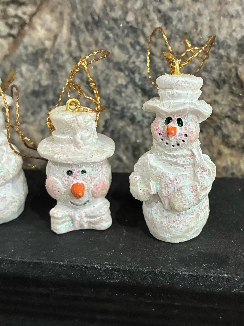 Retro Cheerful Snowmen With Glitter Christmas Holiday Ornaments